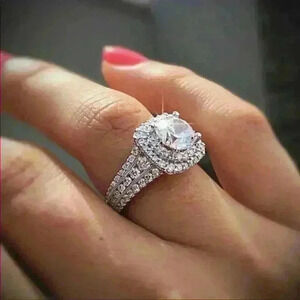 925 Sterling Silver Diamond Halo Wedding Ring